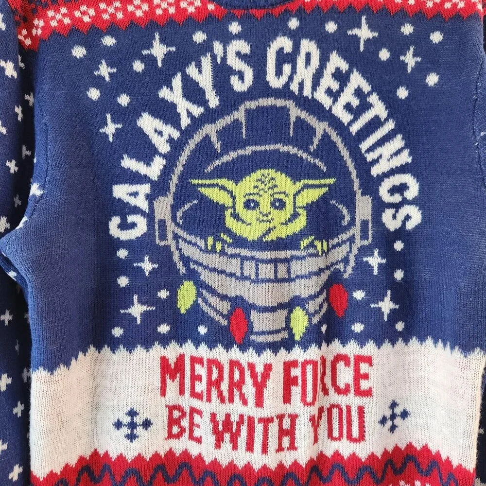 Star Wars Christmas Sweater Holiday Ugly Tacky Baby Yoda Grogu Men's L (42-44)